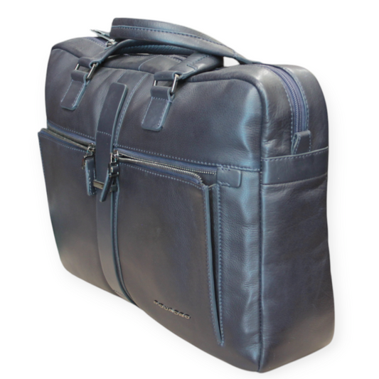 CARTELLA PIQUADRO 2 MANICI+TRACOLLA PELLE BLU dim 40x30x10
