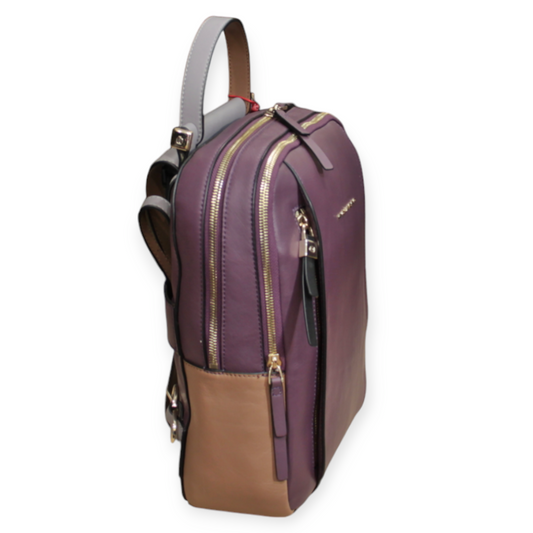 Zaino PIQUADRO pelle viola grigio e cuoio dim 31x25x10