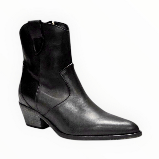 Black leather cowboy boots