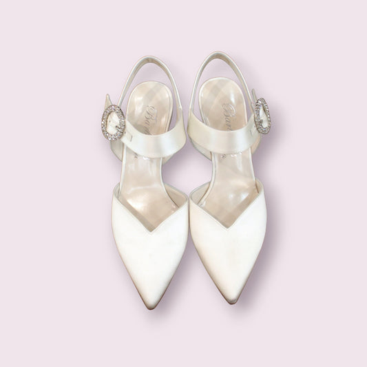 Slingback 100% seta bianca con fibbia gioiello