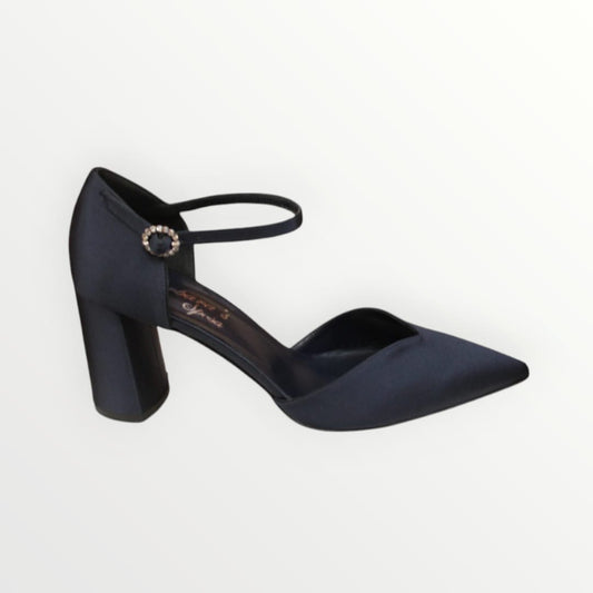 Decollete' satin blu con fibbia gioiello