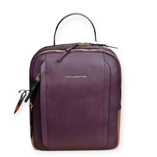 Zaino PIQUADRO pelle viola grigio e cuoio dim 31x25x10