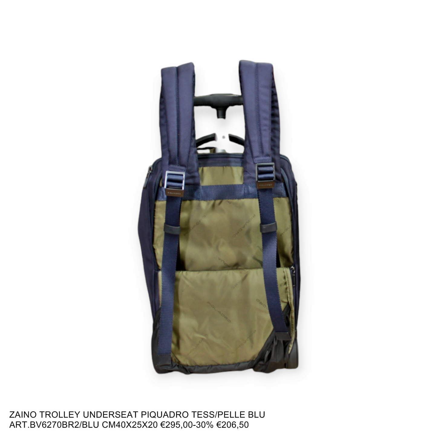 Zaino Trolley UNDERSEAT PIQUADRO tessuto e pelle blu dim 40x25x20