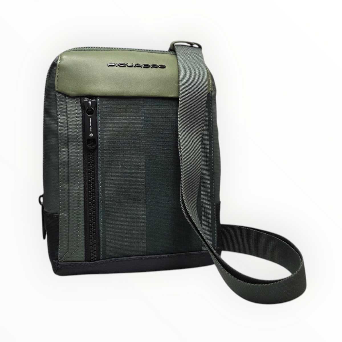 Sacoche bandoulière Piquadro – tissu et cuir vert