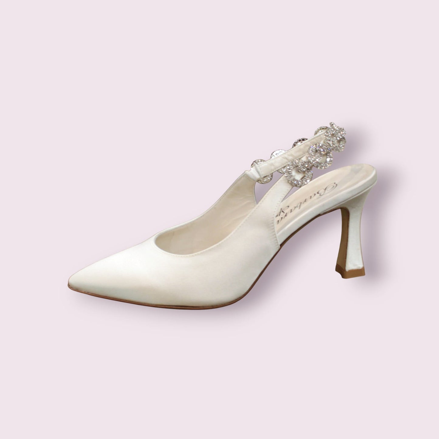 slingback in tessuto setificato bianco e accessorio gioiello