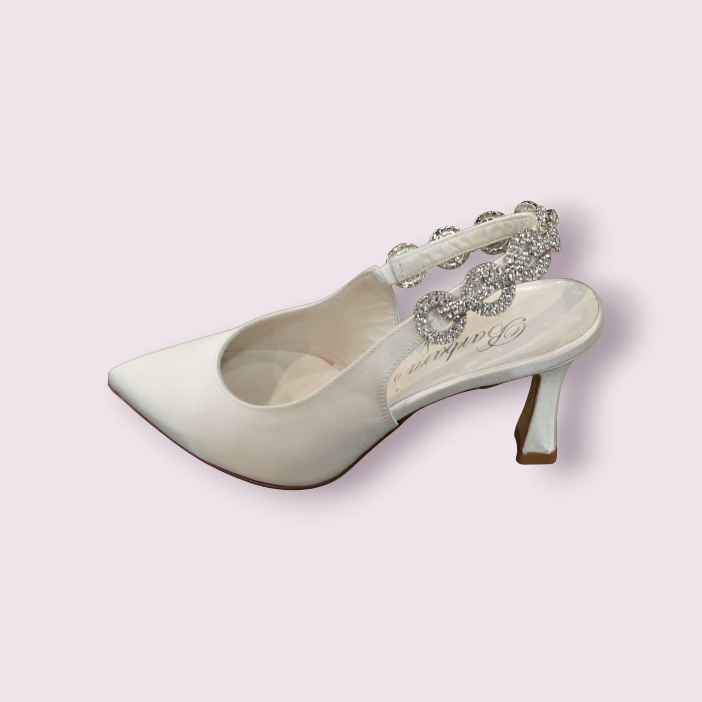 slingback in tessuto setificato bianco e accessorio gioiello