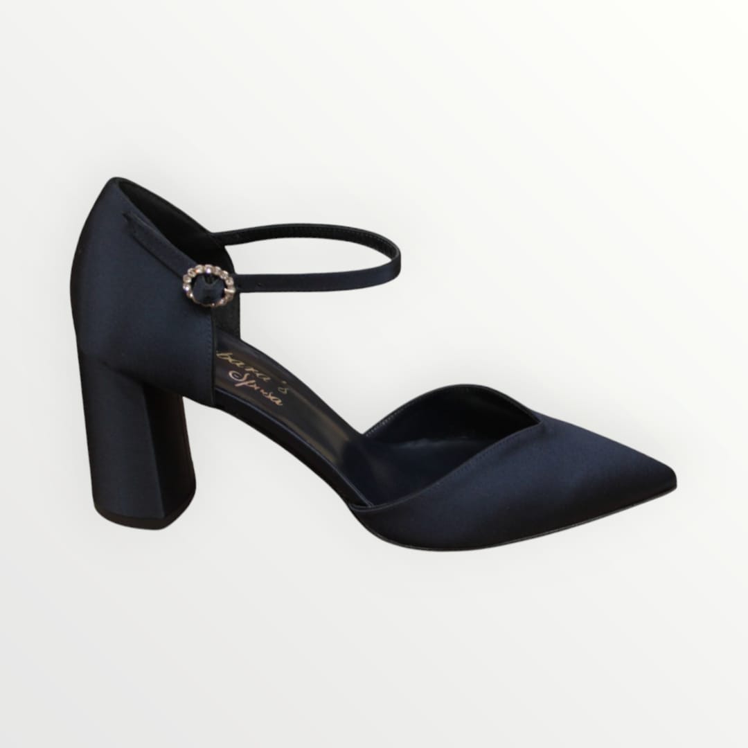 Decollete' satin blu con fibbia gioiello