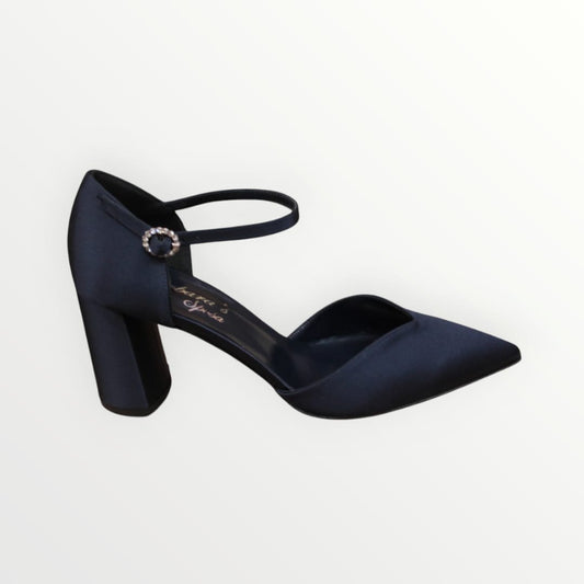 Decollete' satin blu con fibbia gioiello