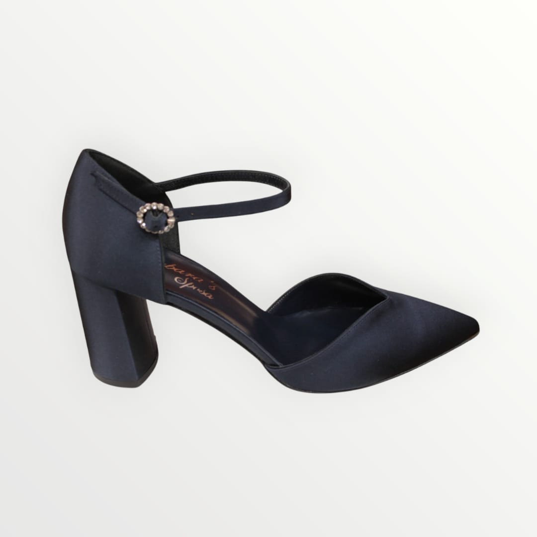 Decollete' satin blu con fibbia gioiello