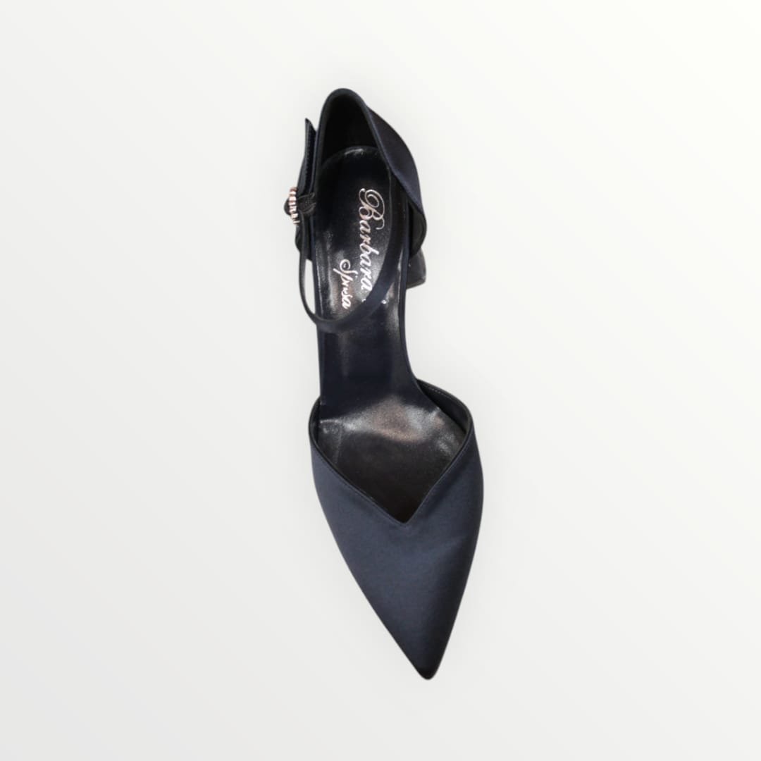 Decollete' satin blu con fibbia gioiello