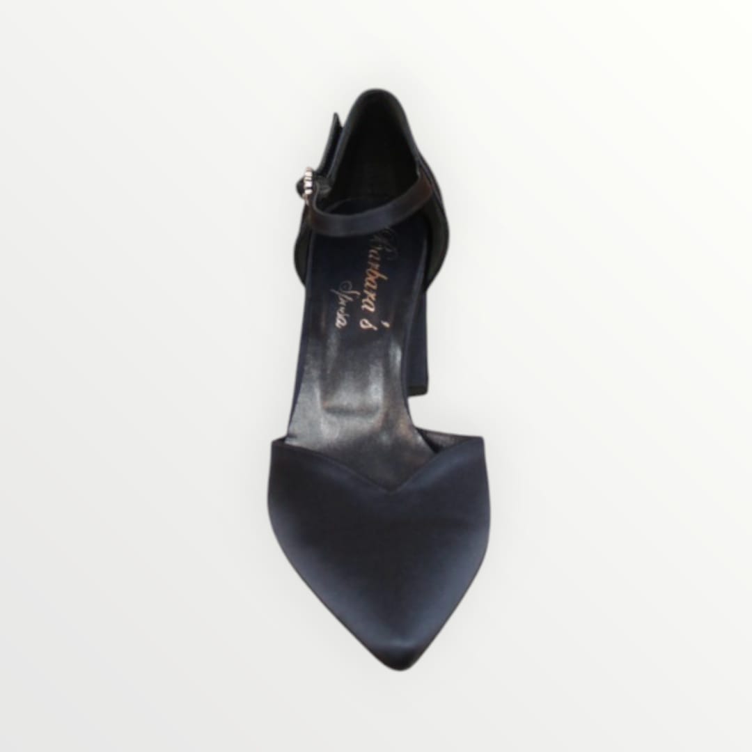 Decollete' satin blu con fibbia gioiello